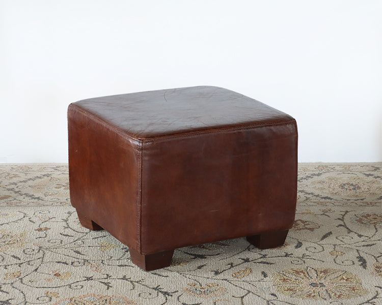 Cigar Leather Cube Ottoman