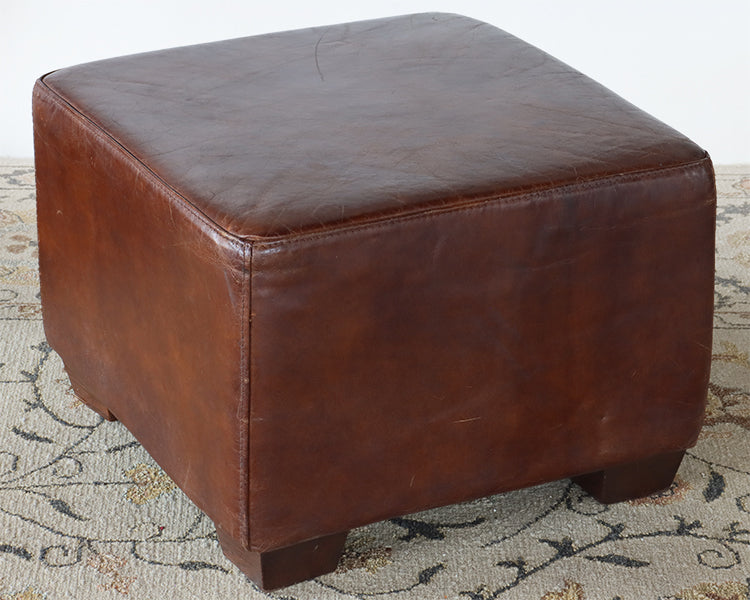 Cigar Leather Cube Ottoman