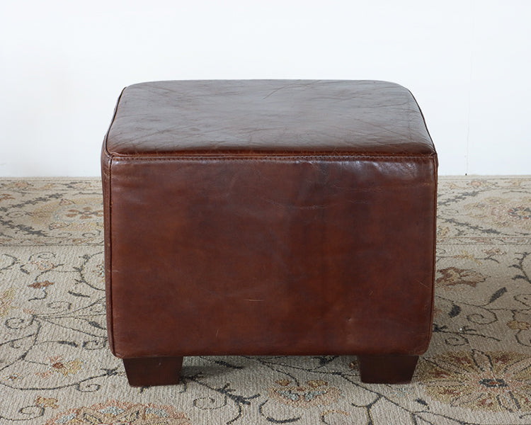Cigar Leather Cube Ottoman