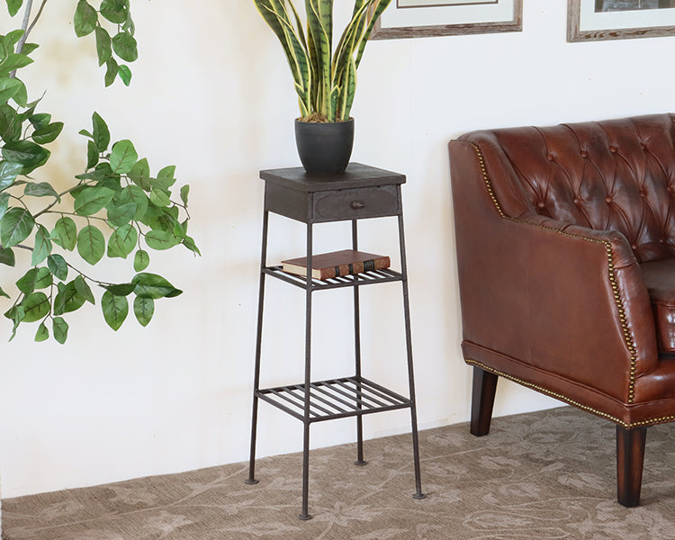 Iron Pedestal or Plantstand with Drawer