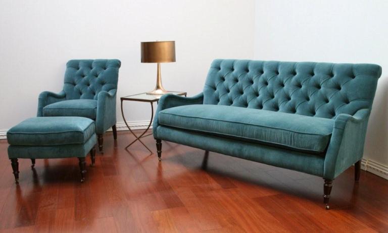 Peacock Blue Velvet Tufted Set 8