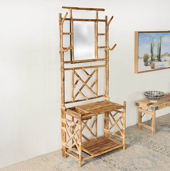 Bamboo Hall Tree with Mirror