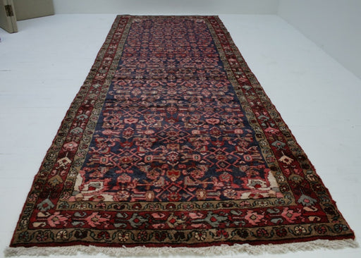 10 4 x 3 9 Antique Hossainabad Style Burgundy Navy and Salmon Persian Runner 8
