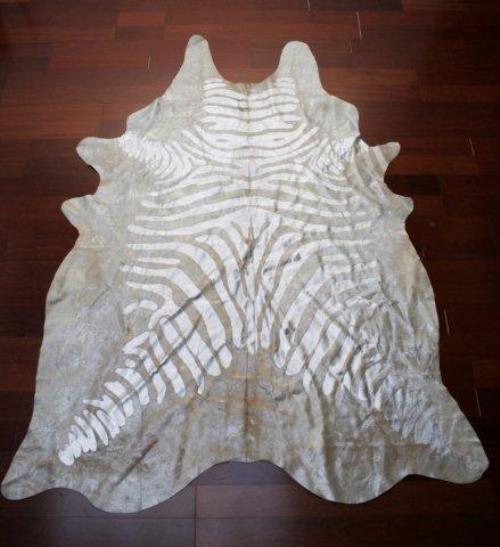  Silver and Off White Stylized Zebra Rug 8