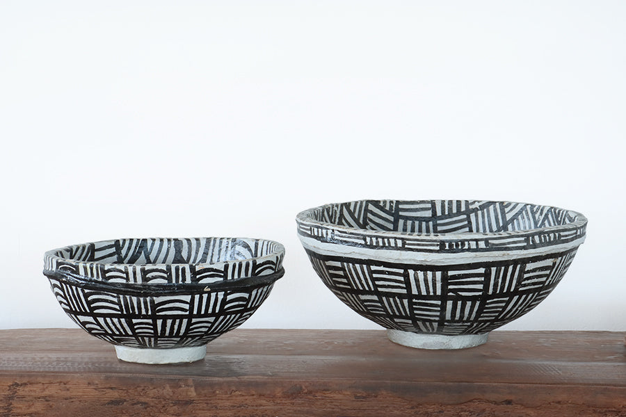 Set of 2 Hand Painted Paper Mache Bowls