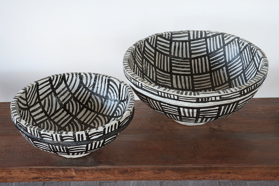 Set of 2 Hand Painted Paper Mache Bowls