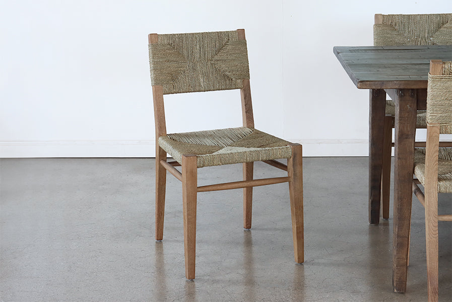 Woven Raffia and Elm Side Chair