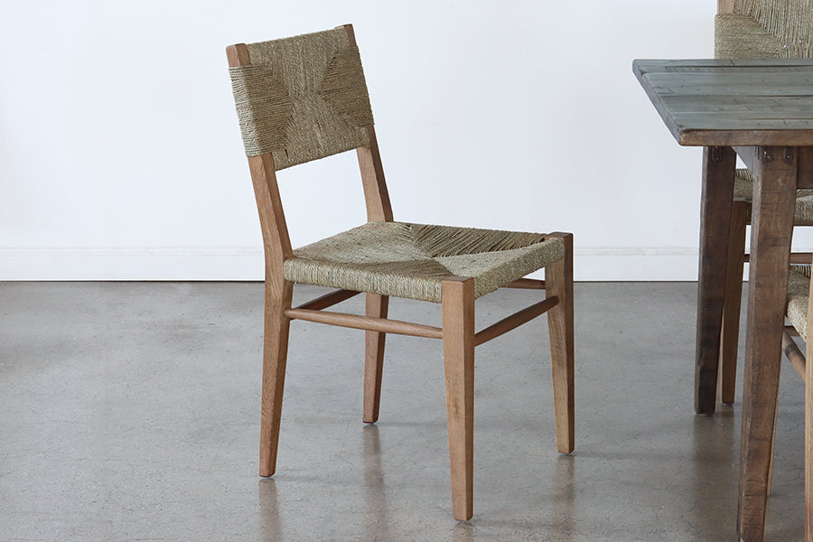 Woven Raffia and Elm Side Chair