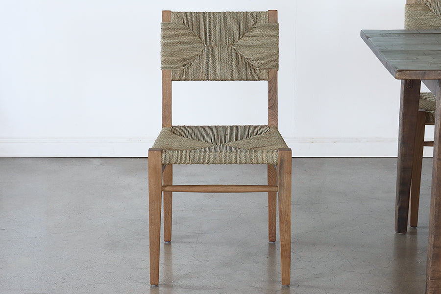 Woven Raffia and Elm Side Chair