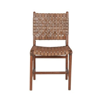 Woven Brown Leather Side Chair