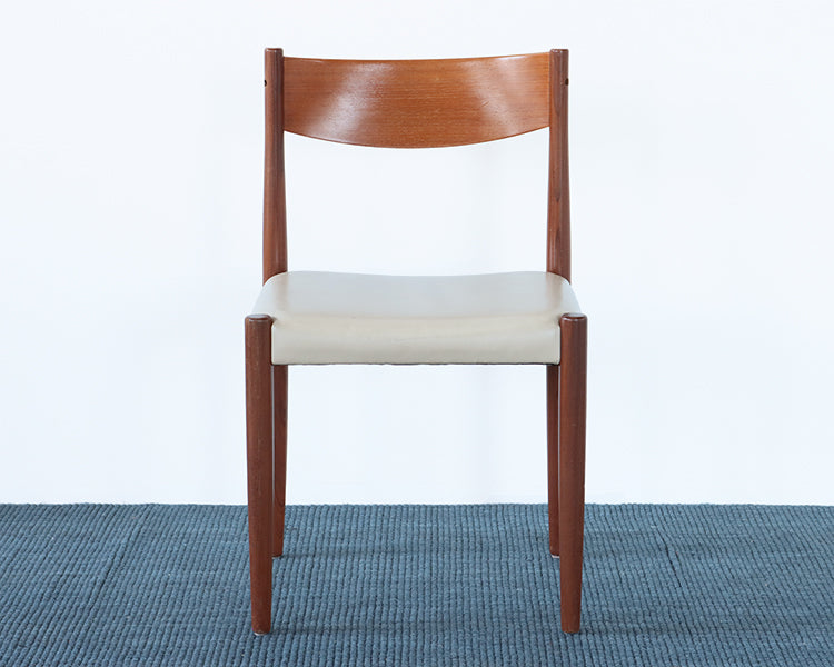 Danish Modern Teak Side Chairs with Stone Colored Leather Seats