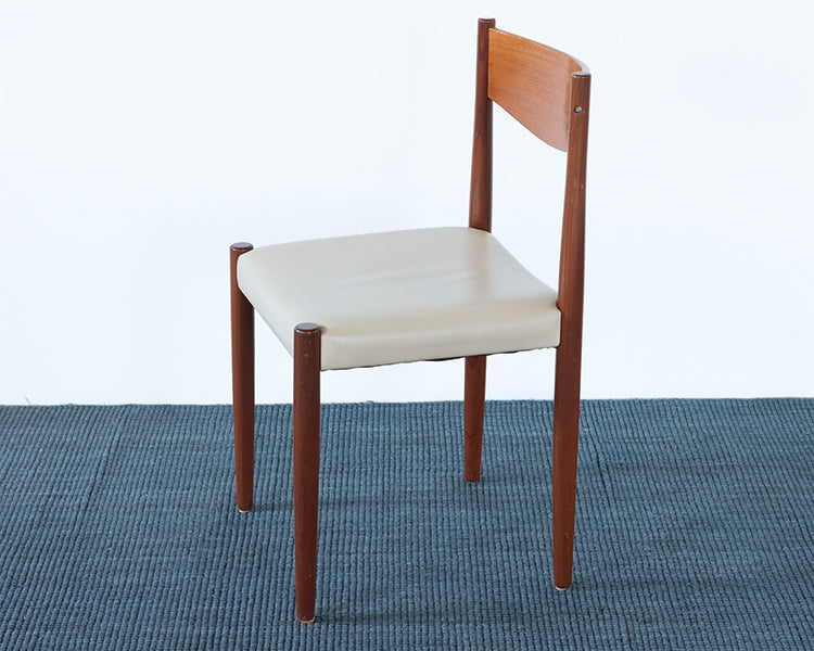 Danish Modern Teak Side Chairs with Stone Colored Leather Seats