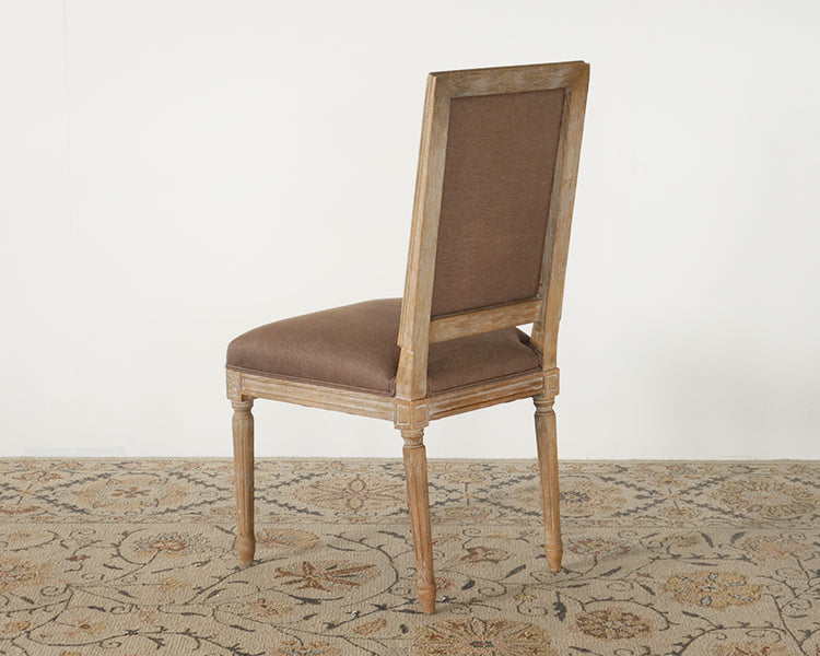 Limed Gray Louis Side Chair with Aubergine Linen Upholstery