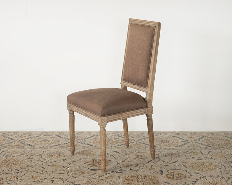 Limed Gray Louis Side Chair with Aubergine Linen Upholstery
