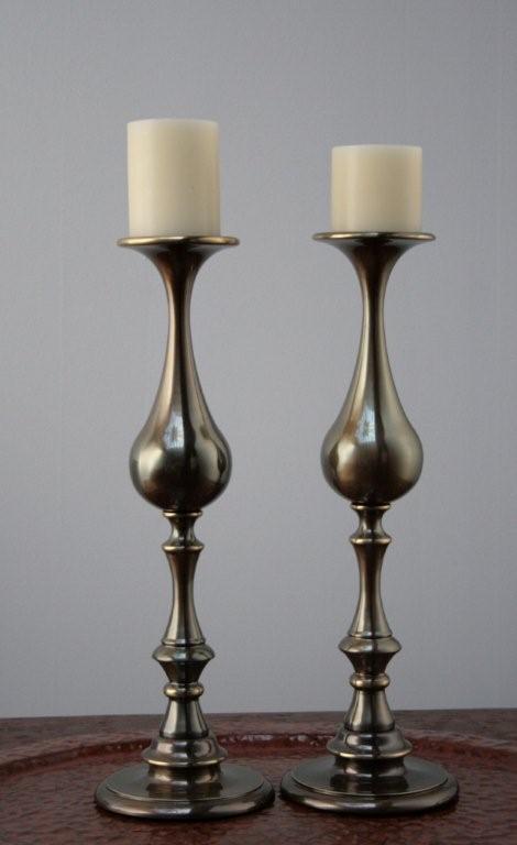 Pair of Bronze Pillar Candleholders 8