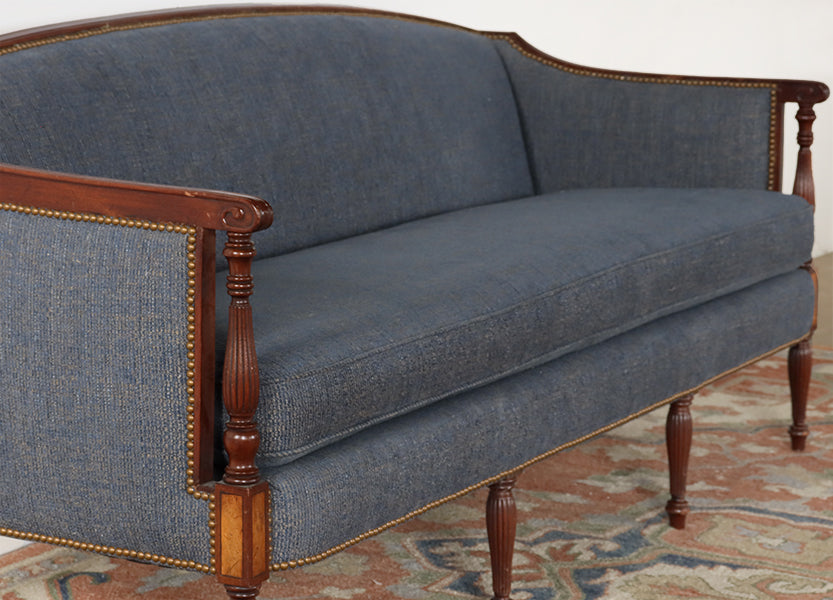 Blue Upholstered Sheraton Style Sofa