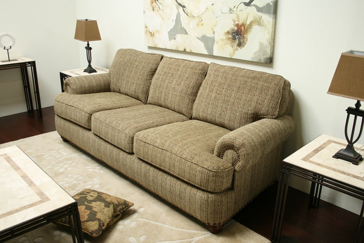 Pale Olive Tweed Rolled Arm Sofa 2 1