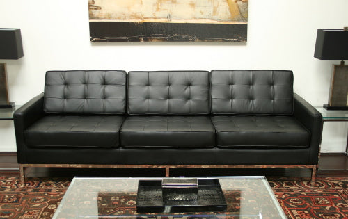 Black Leather Florence Knoll Style Sofa 2 1