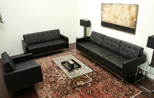CC147 LS86 Black Leather Florence Knoll Style upholstery group 1 1