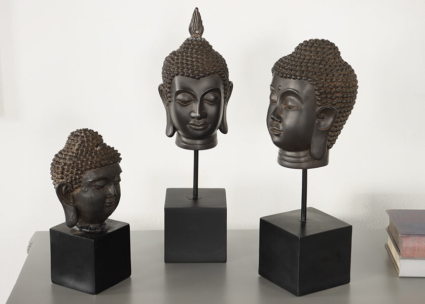 Set of 3 Buddha Heads on Stands
