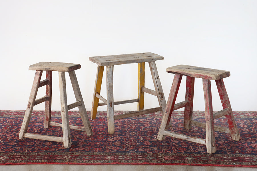 Set of 3 Antique Reclaimed Wood Stools