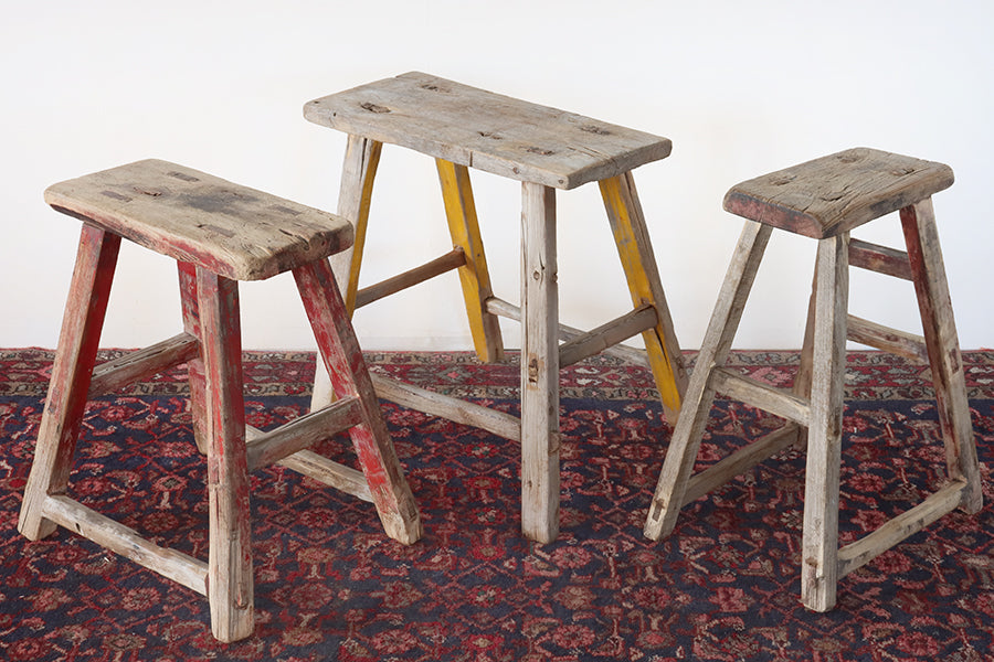 Set of 3 Antique Reclaimed Wood Stools