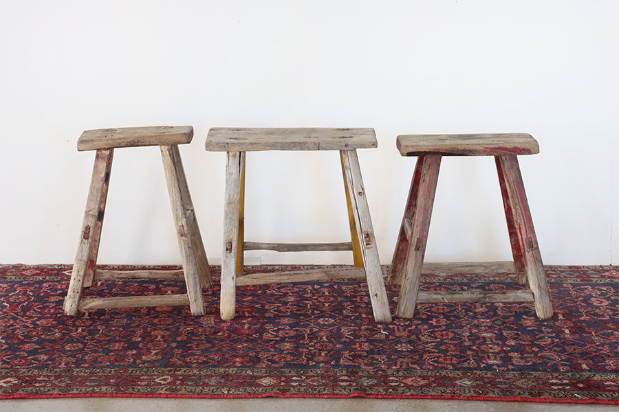 Set of 3 Antique Reclaimed Wood Stools