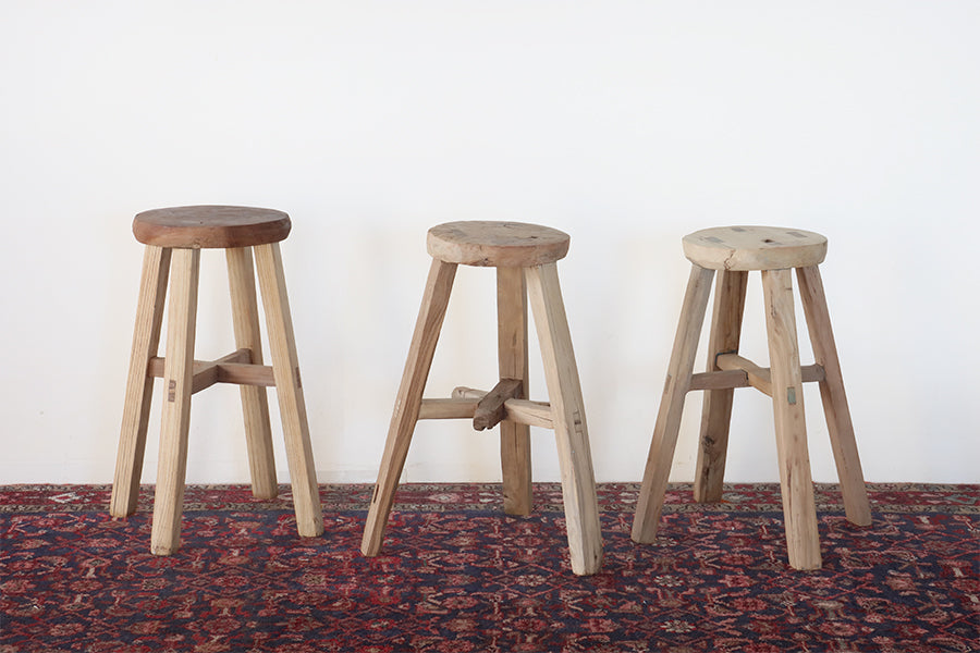 Set of 3 Vintage Elm Stools