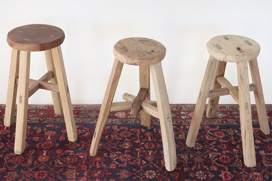 Set of 3 Vintage Elm Stools