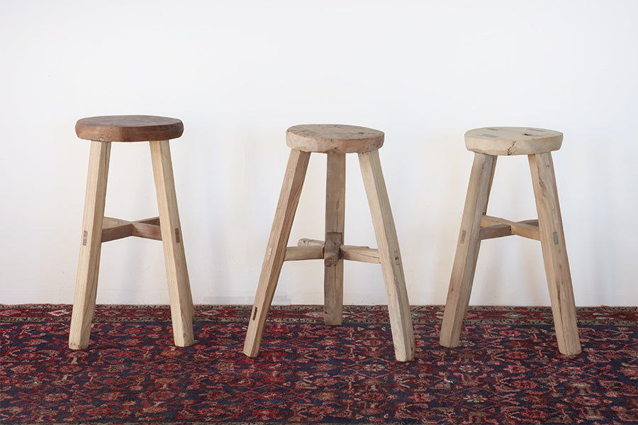 Set of 3 Vintage Elm Stools