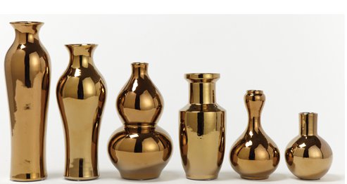 Set of 6 Golden Porcelain Vases 