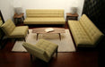 Tufted Celery Armless Upholstery Set with Simple Walnut Table Set 3 9
