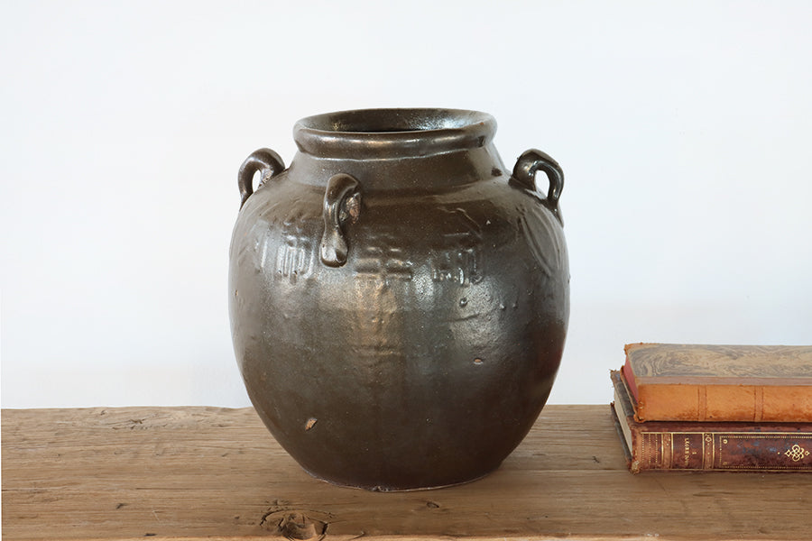 Glazed Large Pot with Four Handles