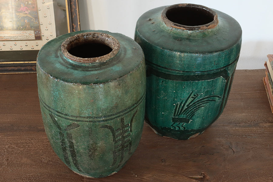 Green Hunan Glazed Chinese Style Urn