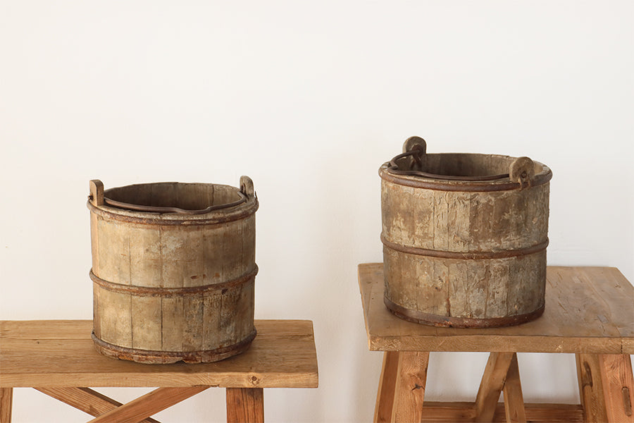 Antique Asian Wooded Well Bucket
