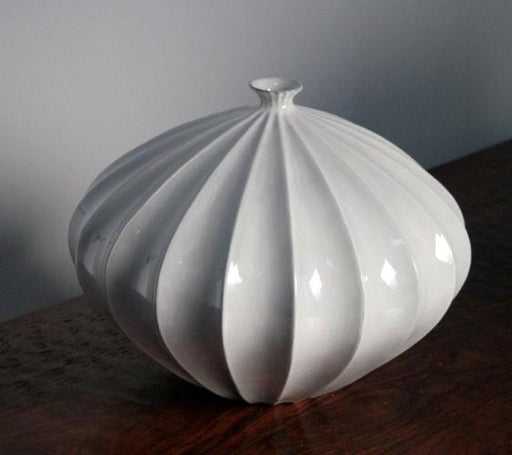 Large Ribbed White Vase 8
