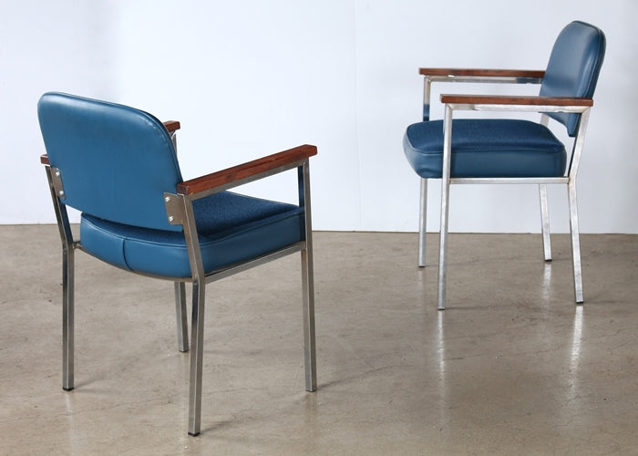 Vintage Blue Vinyl and Fabric Arm Chair