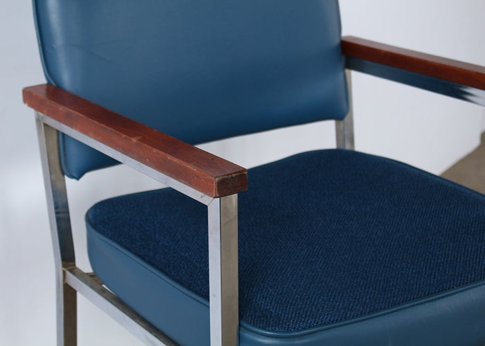 Vintage Blue Vinyl and Fabric Arm Chair