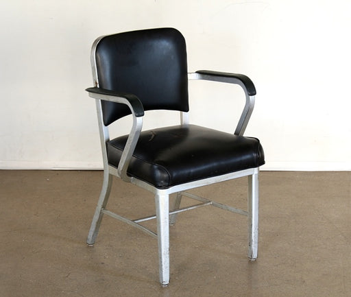 Metal Armchair with Black Vinyl Seat and Back