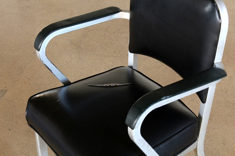 Metal Armchair with Black Vinyl Seat and Back