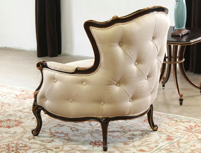 AC175 Ornate French Style Tufted-Back  Arm Chair with Gold Gilt Frame 