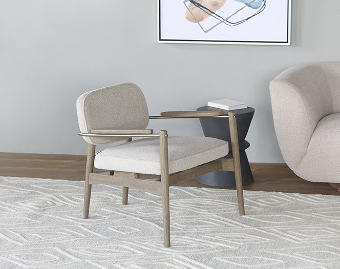 Taupe Arm Chair With Oak Frame