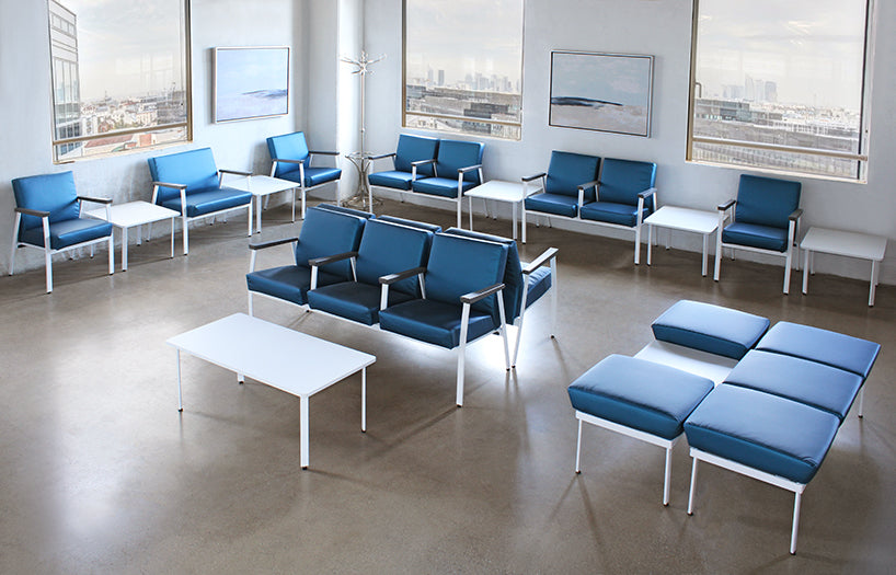 Blue Single Waiting Room Chair With White Frame
