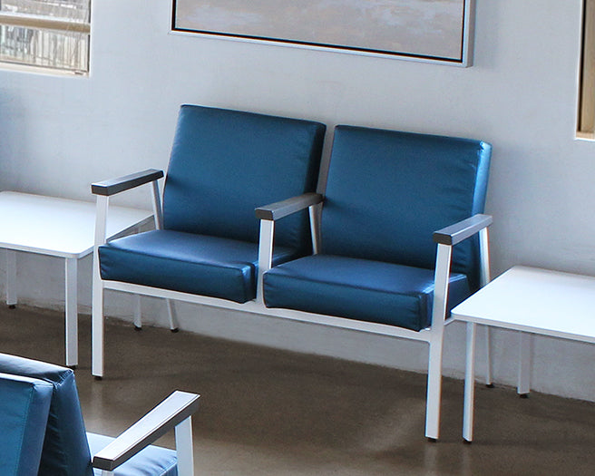 Blue Double Waiting Room Chair W/ White Frame