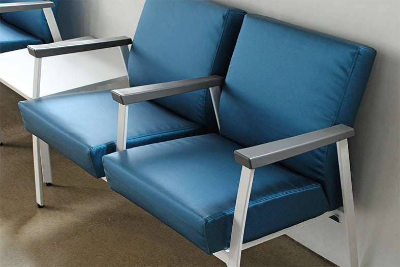Blue Double Waiting Room Chair W/ White Frame