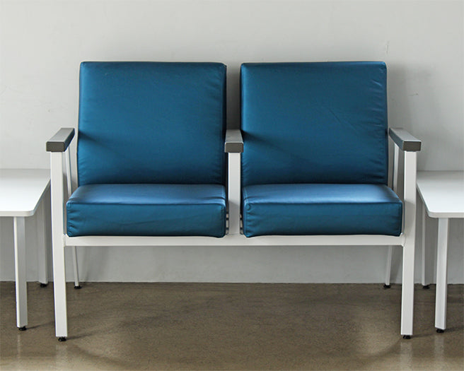 Blue Double Waiting Room Chair W/ White Frame