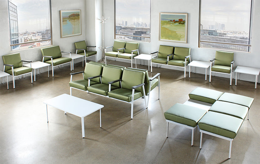 Green Double Waiting Room Chair W/ White Frame