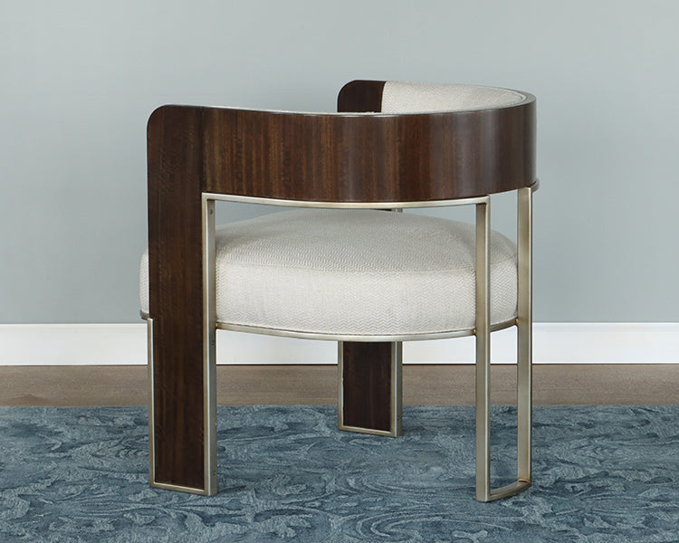 Dark Wood Barrel Back Armchair w/ Plush Cream Seat