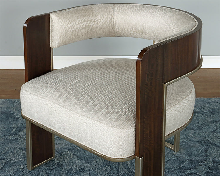 Dark Wood Barrel Back Armchair w/ Plush Cream Seat