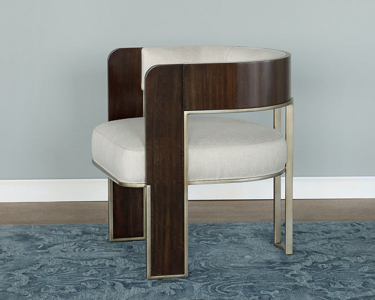 Dark Wood Barrel Back Armchair w/ Plush Cream Seat